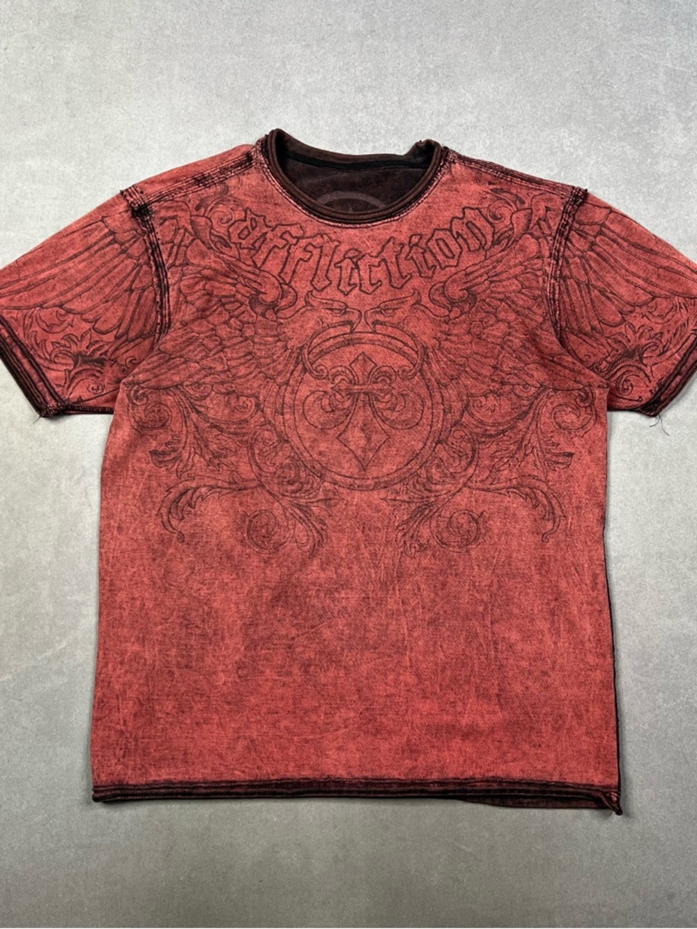 Affliction Red Distressed Graphic Short Sleeve Tee